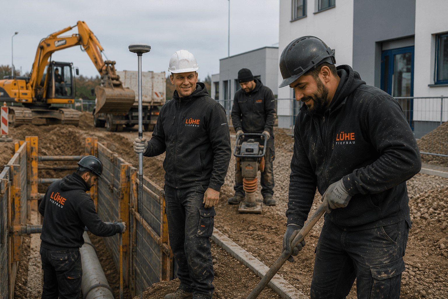 Auszubildende von Lühe Tiefbau auf der Baustelle